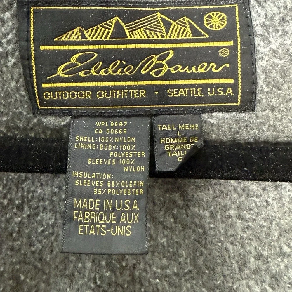 VTG Eddie Bauer Fleece Lined Bomber Jacket Mens Blue Outdoor Hike Coat L Tall LT